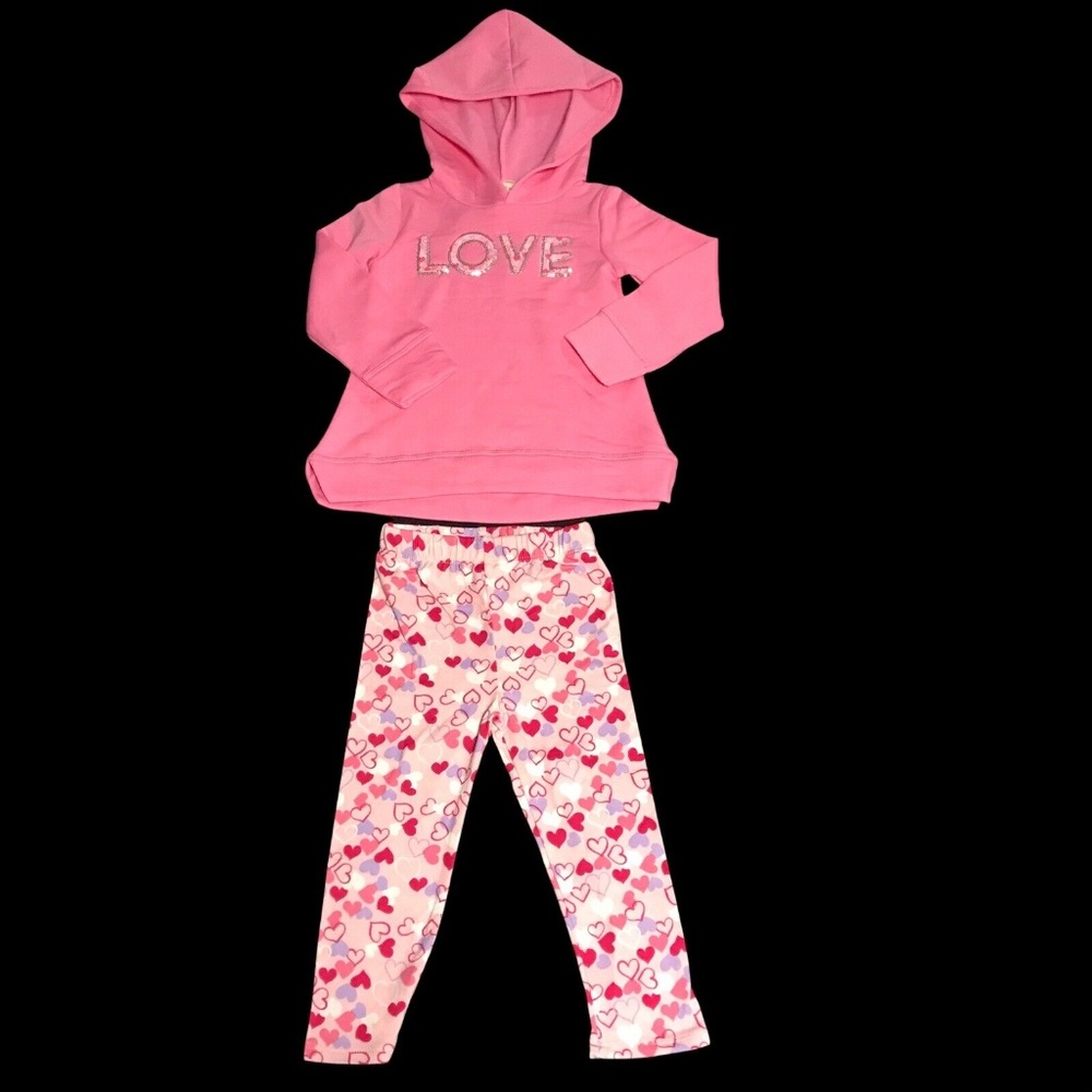 Btween Baby Girls Cute Fleece Heart Hoodie Leggings Set size 12 - 24 Months Pink - Picture 10 of 10